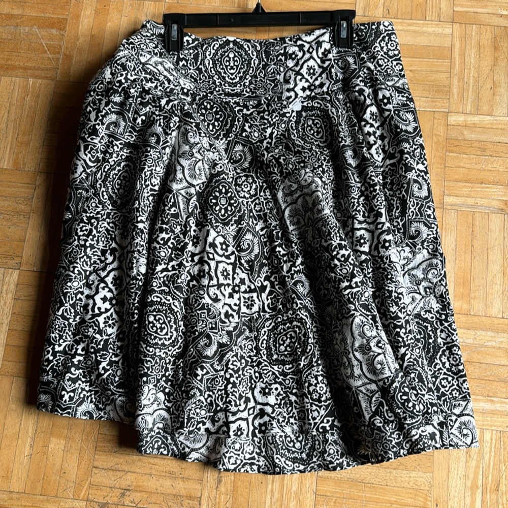 Ralph Lauren Skirt Womens 16W Damask Print Black & White Flare